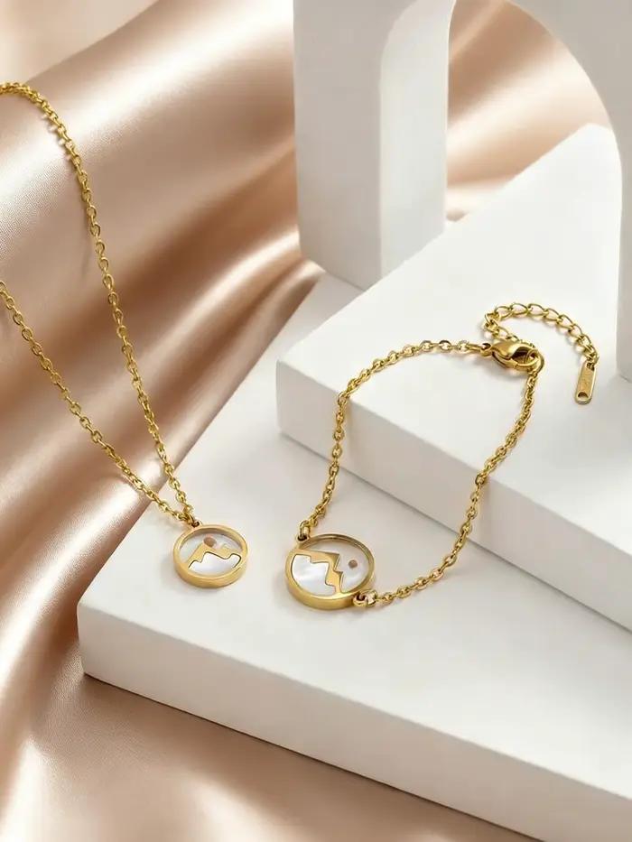 Bracelet et collier en forme de coquille ronde Move Mountains avec graines de moutarde pour femmes, ensemble de bijoux en acier inoxydable, cadeau chrétien de Pâques pour elle