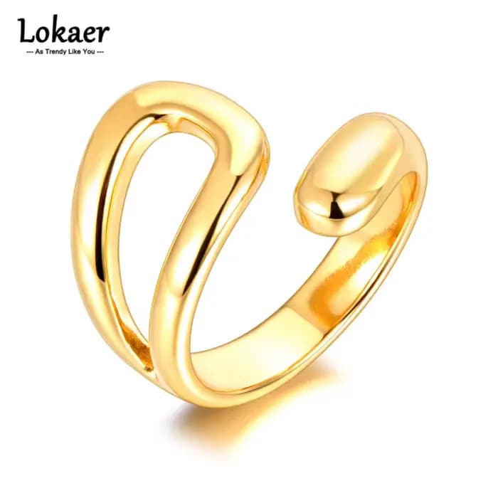 Lokaer – bague géométrique en acier inoxydable plaqué or 18K, anneau de fête bohème fait à la main, pour femmes et filles, R22023