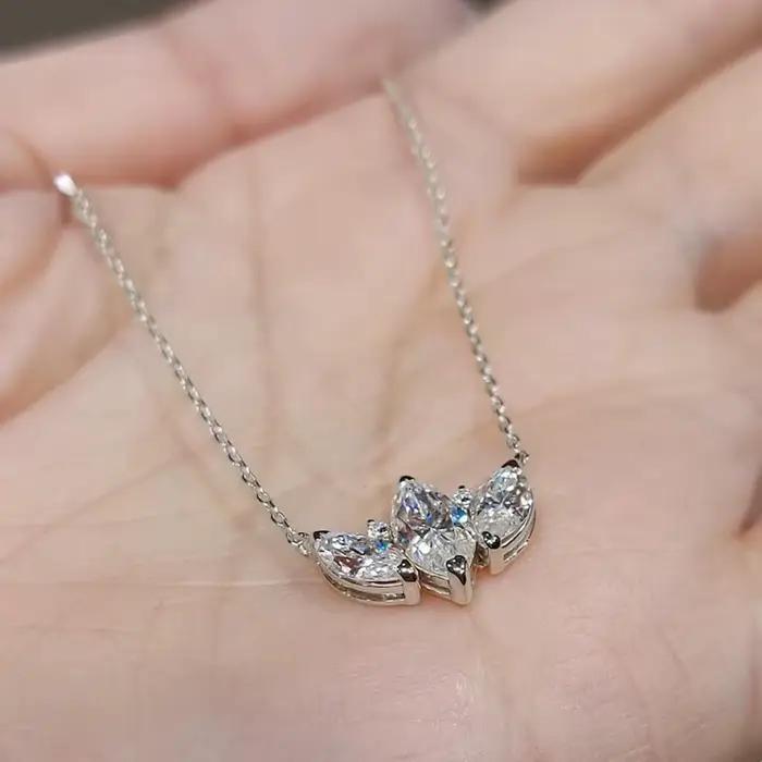 Rrjzz – collier avec pendentif en diamant CZ pour femme, coupe Marquise, trois laboratoires, plaqué argent Sterling 925, chaîne de clavicule, bijoux cadeau