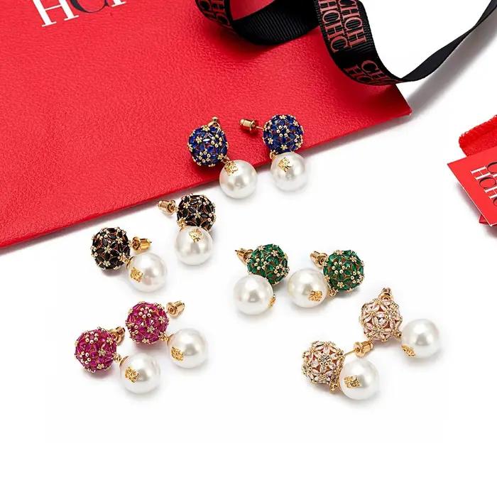 Boucles d'oreilles en perles blanches pour femmes, élégantes, amincissantes, à la mode, transfrontalières, luxe, Sensation, alliage Floral, bijoux d'oreille