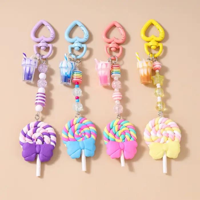 Joli porte-clés sucette en résine pour femmes et filles, pendentifs de jus, décor de sac à main, bricolage, bijoux cadeau pour enfants