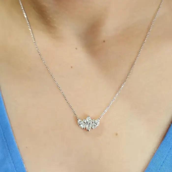 Rrjzz – collier avec pendentif en diamant CZ pour femme, coupe Marquise, trois laboratoires, plaqué argent Sterling 925, chaîne de clavicule, bijoux cadeau