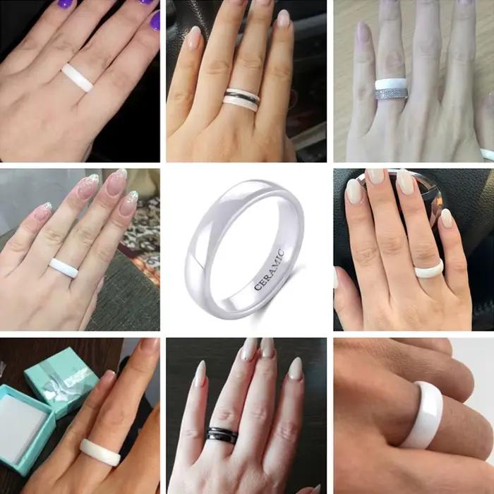 Tigrade 2/4/6mm bague en céramique blanche noir bague de fiançailles de mariage hommes femmes anneaux Anti-allergie minimaliste femme Anillos doux