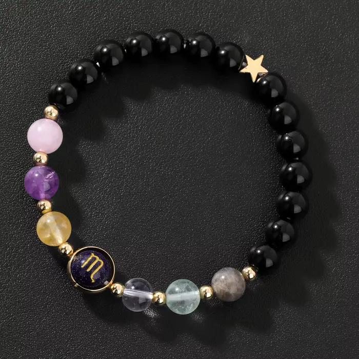12 signes du zodiaque Bracelet hommes Gemini scorpion sagittaire obsidienne oeil de tigre pierre perles Bracelets pour femme Constellation bijoux
