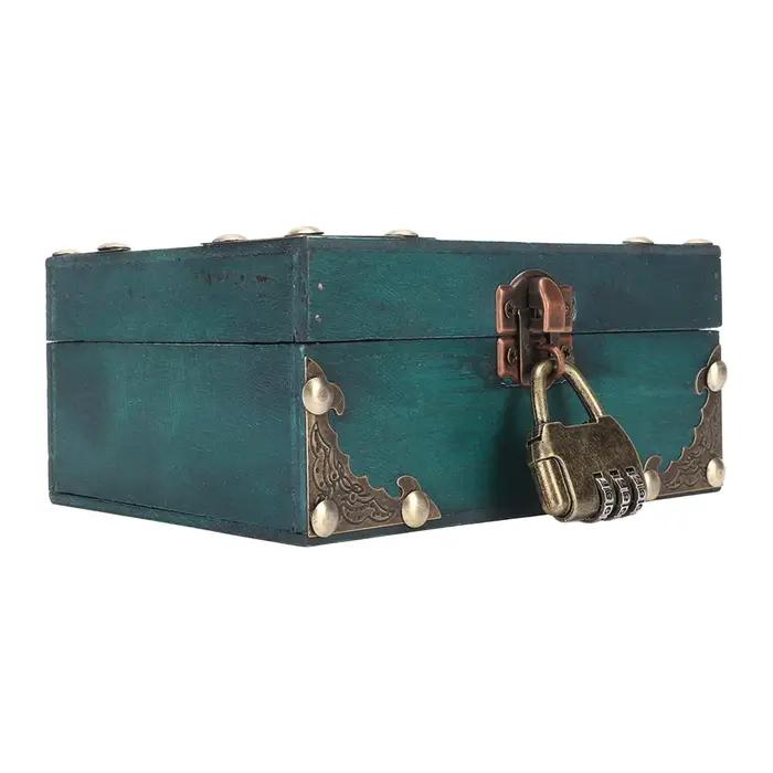 Boîte de rangement à bijoux en bois avec serrure, boîte à trésors vintage artisanale exquise pour le rangement des bijoux, collection d'objets