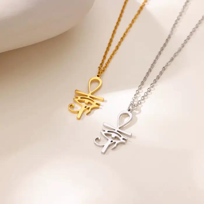 Collier pendentif Ankh Cross Eye of Horus pour femmes et hommes, amulette en acier inoxydable, bijoux cadeaux