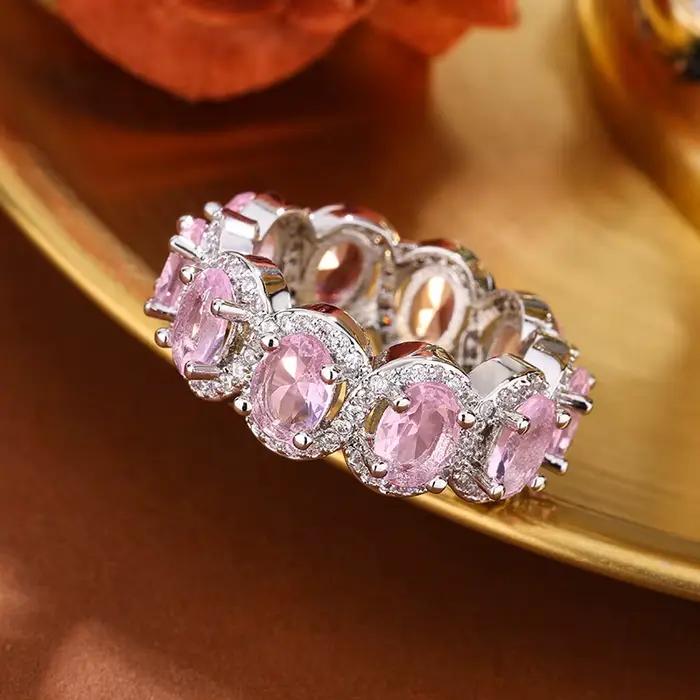 Bague de luxe en Zircon rose pour femmes, bijoux en cristal scintillant plaqué argent 925, cadeau pour elle