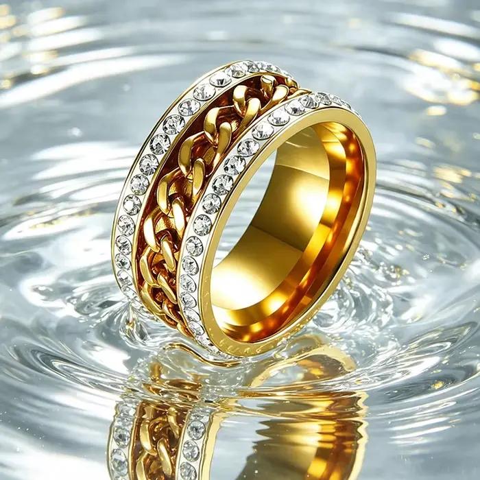 Bague empilable chaîne cubaine vintage avec zircon cubique, bague statement brillante pour hommes et femmes, bijoux de mode hip-hop