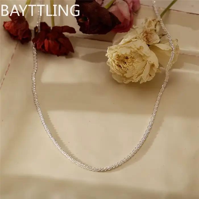 Collier en argent Sterling S925 authentique, clavicule brillante de 2mm, chaîne de pull, bijoux à breloques haut de gamme, cadeau pour femmes