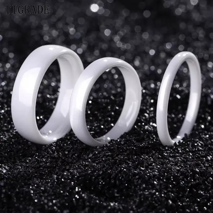 Tigrade 2/4/6mm bague en céramique blanche noir bague de fiançailles de mariage hommes femmes anneaux Anti-allergie minimaliste femme Anillos doux