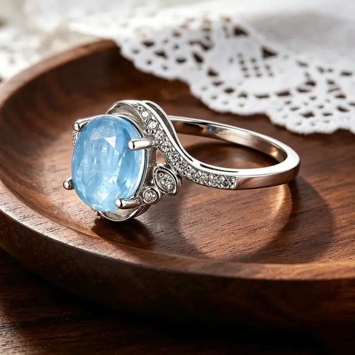 Bague en topaze bleue ciel naturelle de luxe léger pour femme, bijoux en argent sterling 925, cadeau d'anniversaire
