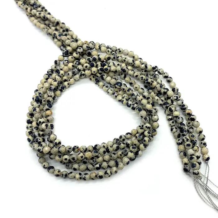 Perles à facettes en pierre naturelle, pierre dalmatienne, pierre mouchetée, breloque, Bracelet, collier, bijoux, bricolage, fabrication de boucles d'oreilles, accessoire