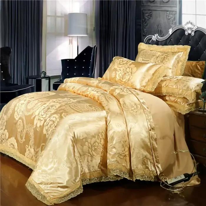 Ensemble de housse de couette dorée de luxe, ensemble de literie nordique en Satin Jacquard, ensemble de housse de couette Double Queen King pour la maison et la décoration