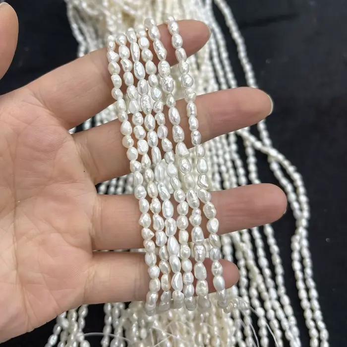 Perles Nugget naturelles d'eau douce blanches 3-4mm pour la fabrication de bijoux, boucles d'oreilles, colliers, bracelets, accessoires DIY