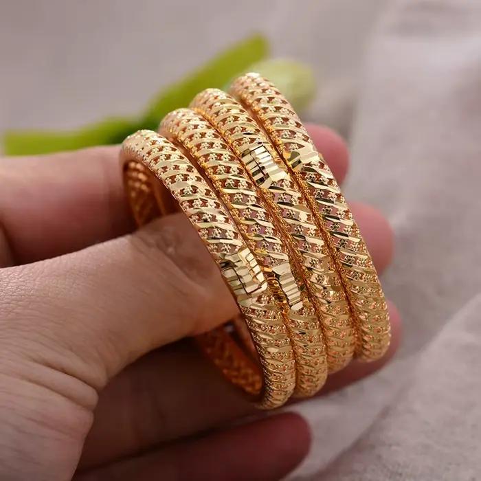 Bracelet couleur or de Dubaï pour enfants de 3 à 6 ans, 4 pièces/lot, cadeau d'anniversaire pour garçons et filles, petit bracelet plaqué or