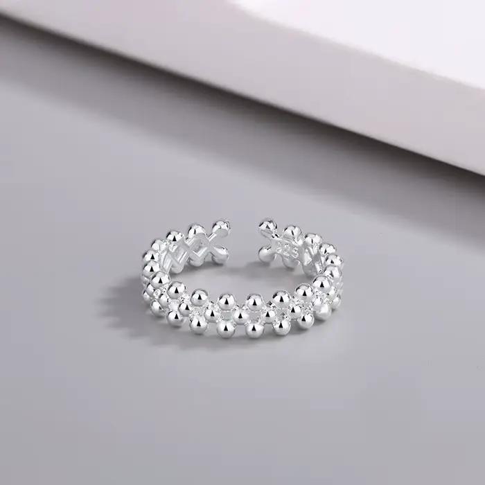 Boule à deux couches en argent sterling 925 ​ Bagues ouvertes pour femmes, accessoires de bijoux de luxe pour fiançailles et mariage, bijoux en argent 925