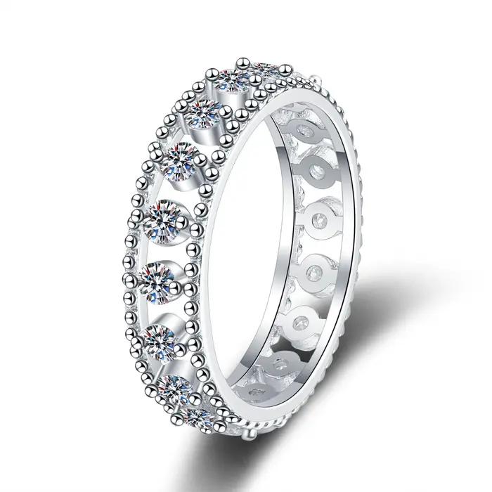 Bague Vintage en Or Blanc Massif 18 carats pour Femme, Bague de Mariage en Moissanite, Accessoire de Fête Superbe pour Anniversaire, Couleur D