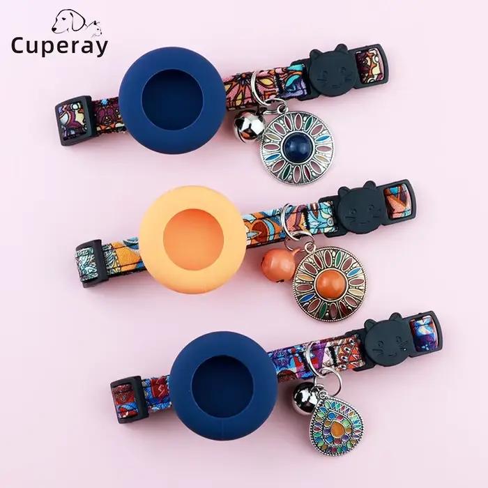 Collier de chat AirTag, collier de chat GPS intégré avec support d'étiquette d'air et cloche, collier de chat d'installation réglable pour filles et garçons, PupMED