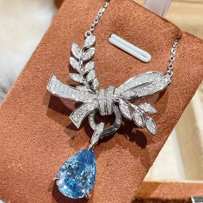 WUIHA 925 argent Sterling laboratoire saphir aigue-marine diamants à haute teneur en carbone pierres précieuses mariage fiançailles pendentif collier bijoux fins