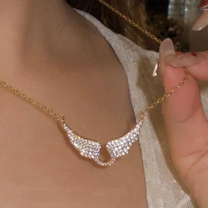 Collier Ailes d'Ange Scintillantes en Cristal, Pendentif Aile Bling, Chaîne Ras-du-Cou Tendance, Luxe Quotidien, Mariage, Ornement pour Femme, Cadeaux