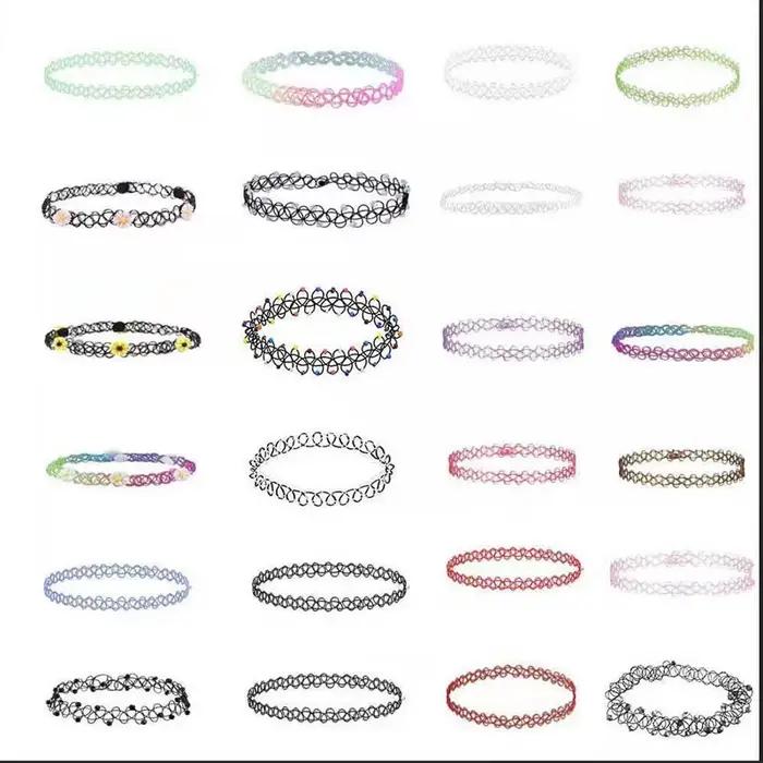 Collier en dentelle coloré pour femmes avec nœud en velours et perles, accessoire de mode pour filles, bijoux de cou, colliers ras du cou
