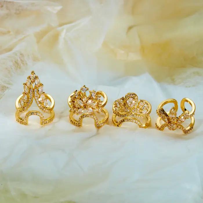 Bague à ongles exquise incrustée de zircon CZ pour femme, design créatif, couronne de fleurs en cristal brillant, bague ouverte, bijou polyvalent pour soirée
