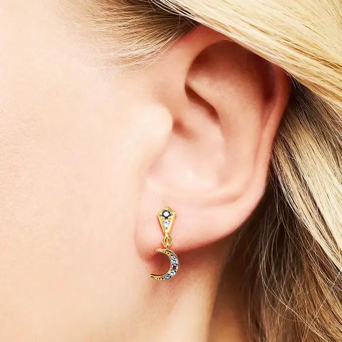 Boucles d'oreilles étoile et lune de royauté, bijoux fins flambant neufs, cadeau bohème en argent Sterling 925
