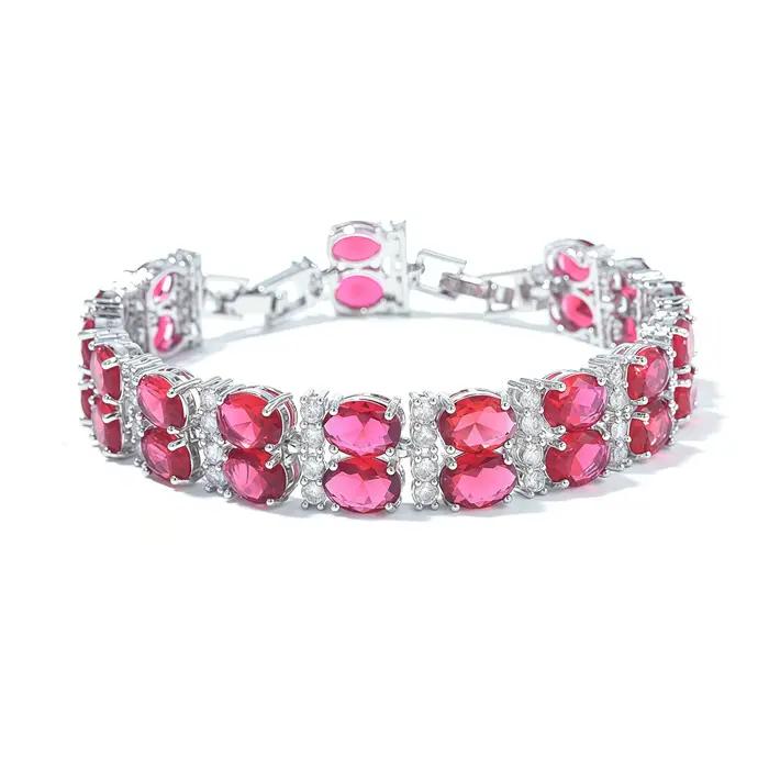 Bracelet Exquis à Double Rangée de Zircons Multicolores Extensible Bijou de Main Transparent Tendance pour Femme Occasions Spéciales