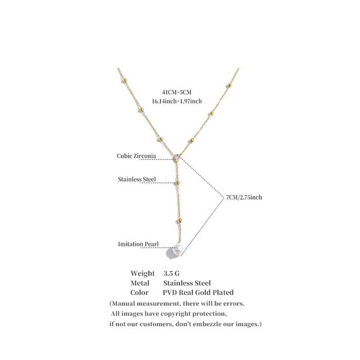 Yhpup – collier en acier inoxydable avec perles simulées en zircone, chaîne en Y, style coréen chic, accessoires de bijoux délicats pour l'été