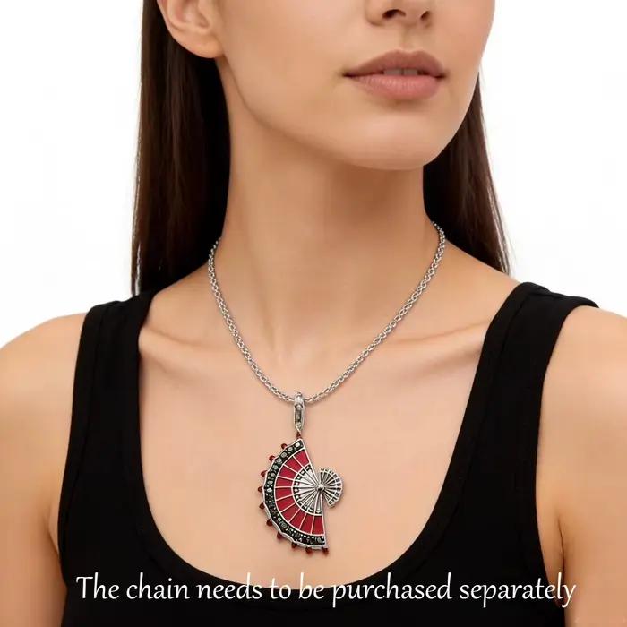 Pendentif éventail rouge en argent Sterling 925, flambant neuf, bijoux à la mode, Style européen, cadeau pour femmes, printemps