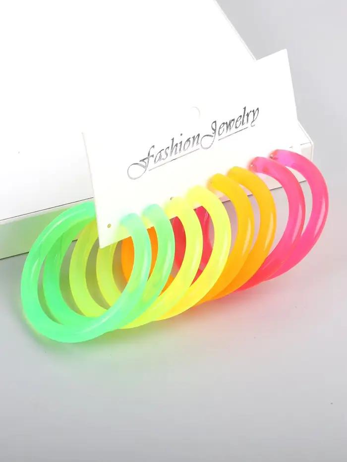 4 paires/ensemble couleur néon acrylique boucles d'oreilles ensemble pour femmes Rock Punk Fluorescent grands cerceaux ronds boucle d'oreille bijoux de fête cadeaux