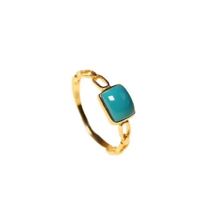 Bague en or prairie pour femme, artisanat à la mode, bague bleue brillante simple, conception de chaîne classique, bijoux de banquet, 430