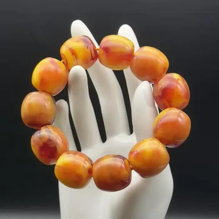 Bracelet Ovale Ambre Jaune et Rouge, Élégant, Simple