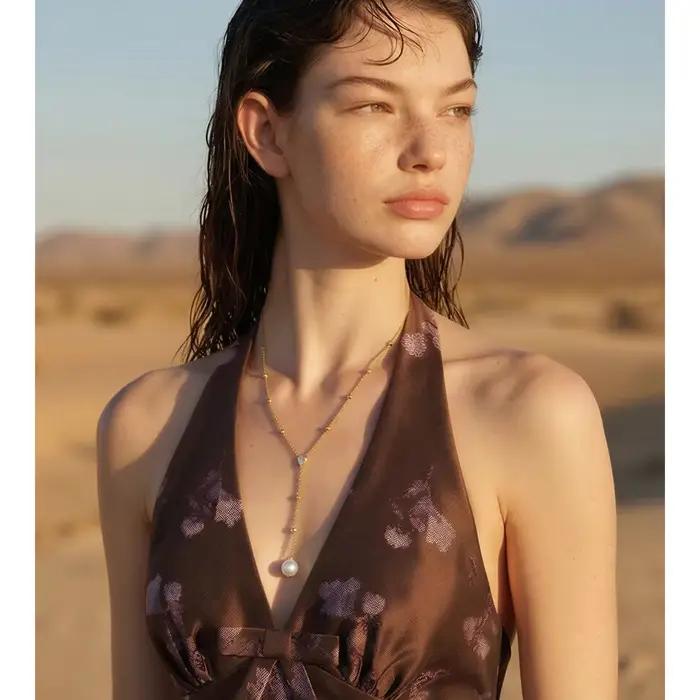Yhpup – collier en acier inoxydable avec perles simulées en zircone, chaîne en Y, style coréen chic, accessoires de bijoux délicats pour l'été