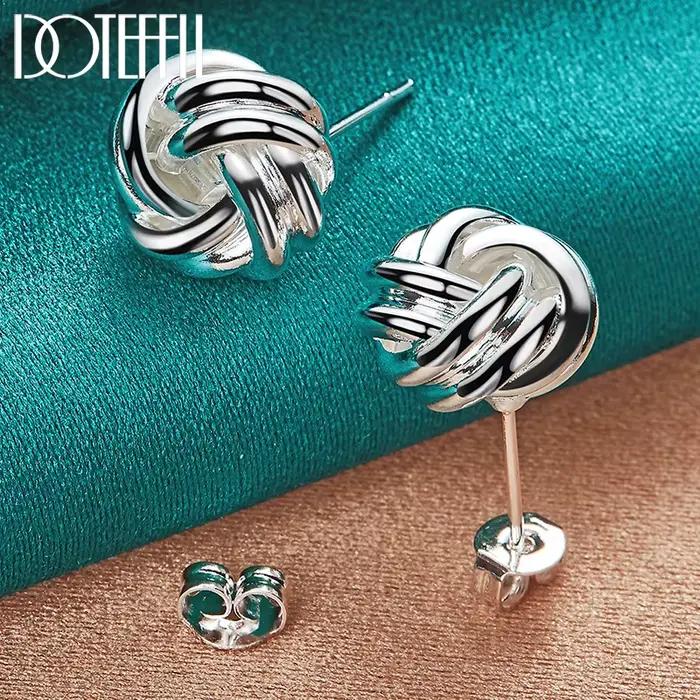 DOTEFFIL 925 en argent Sterling noeud torsion boucles d'oreilles pour femme mariage fiançailles mode fête charme bijoux