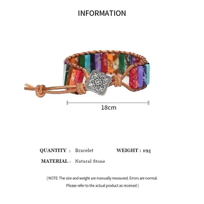 Bracelet bohème multicolore en pierre impériale, 7 chakras, pierres rectangulaires, bracelet en corde de cuir, bijoux de poignet K0