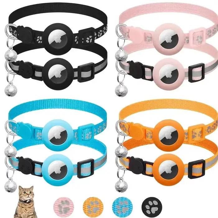 Collier pour chat Airtag, collier détachable pour chat avec puce QR et collier léger réfléchissant pour chaton compatible avec le traceur GPS Apple AirTag