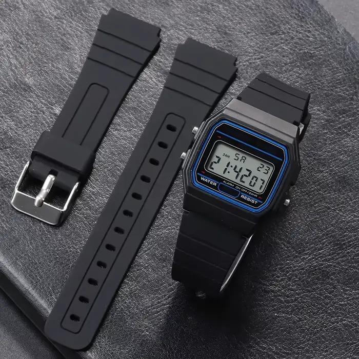 Bracelet de montre en Silicone 18mm pour Casio W800H, souple, en caoutchouc noir, pour SGW400 F91W F84 F105/108/A158/168 AE1200/1300