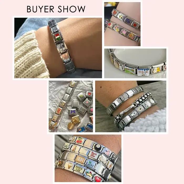 Bracelet italien breloques perles lune et étoile oeil conception bijoux en acier inoxydable pour femmes bricolage Style italien ajustement 9mm chaîne en gros