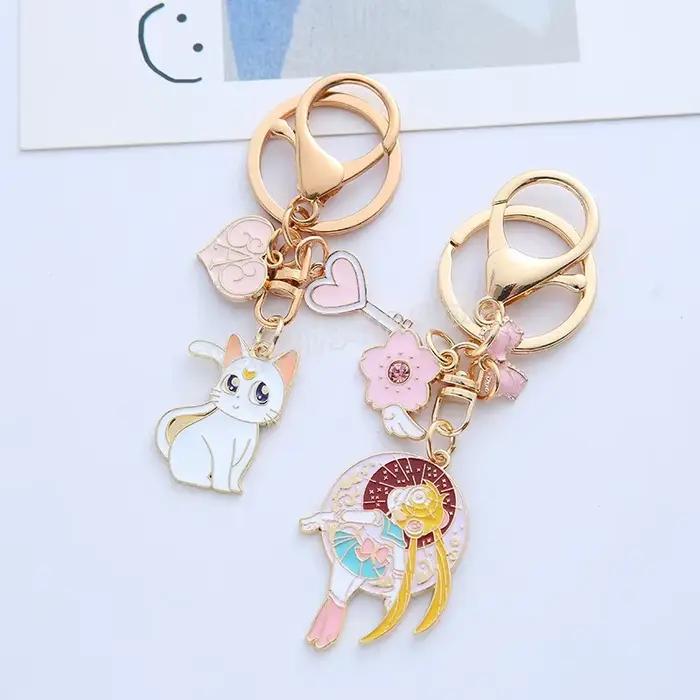 Marins lune porte-clés Luna chat voiture porte-clés dessin animé mignon Couple sac à dos sac pendentif Fine mode porte-clés bijoux accessoires