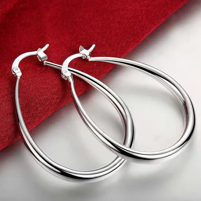 Boucles d'oreilles en argent Sterling 925 pour femmes, grand cercle lisse de 41MM, accessoires de fête de mariage, bijoux cadeaux de noël
