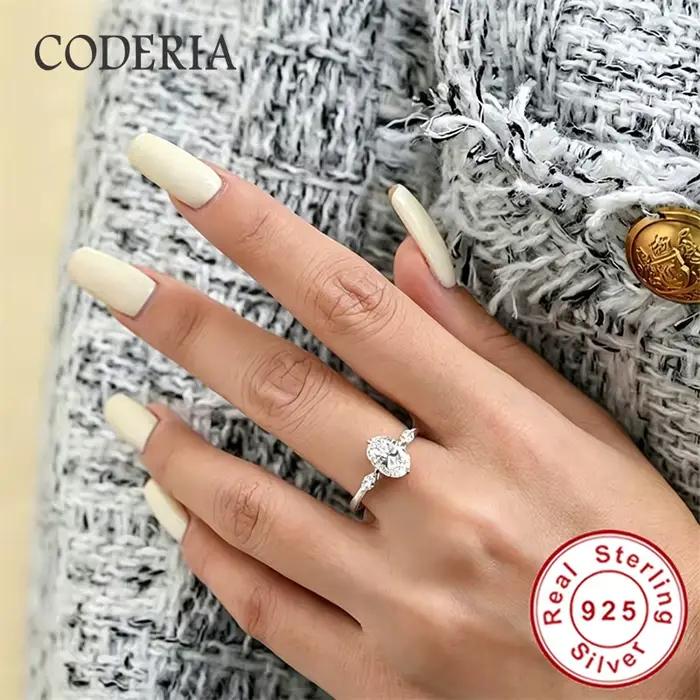 Anneaux de fiançailles en argent sterling 925 véritable plaqué or blanc 18 carats pour femmes, bijoux de mariage, coupe ovale, anneau en moissanite 2 carats