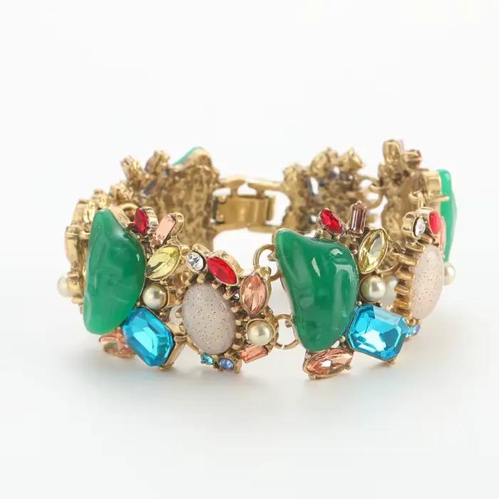 Bracelet Vintage en Perles Baroques Vertes et Bleues pour Femme, Bijoux Antiques en Clip de Forme Géométrique, Accessoires en Pierre de Luxe, Nouvelle Collection
