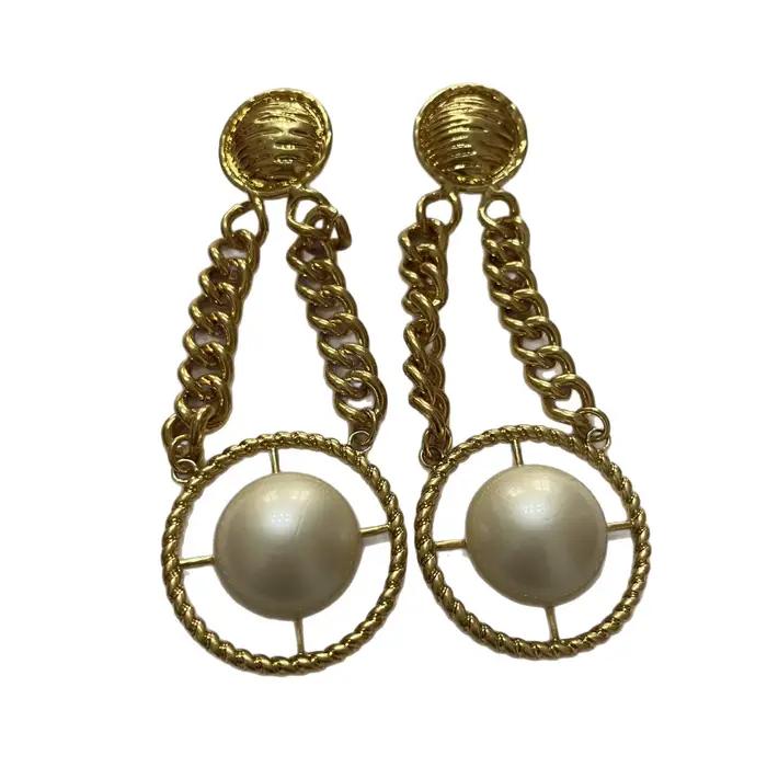 Clips d'oreilles antiques vintage avec franges en strass et longues boucles d'oreilles pendantes, alliage brossé, grandes boucles d'oreilles rondes rétro