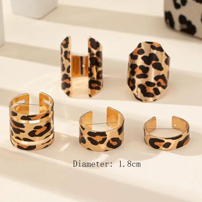 Lot de 5 bagues tendance et simples pour femme, motif léopard imprimé, collection 2026, style audacieux et cool