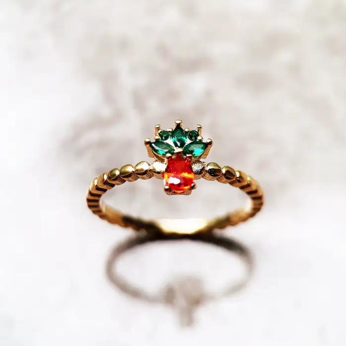 Bague en argent regardé 2022 avec ananas pour femme, bijoux fins dorés, style européen, cadeau tout neuf, doux, 925
