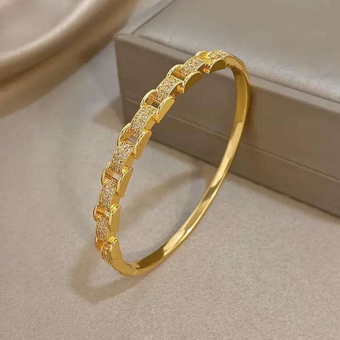 Greatera – Bracelet en cuivre épissé, chaîne ajourée, combinaison de bagues, Zircon cubique rempli, bijoux populaires et polyvalents pour femmes