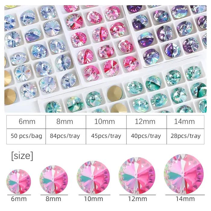 Rivoli – strass ronds et pointus en diamant, perles colorées, artisanat, cristal, vêtements pour ongles, accessoires de bijoux, 6/8/10/12/14MM
