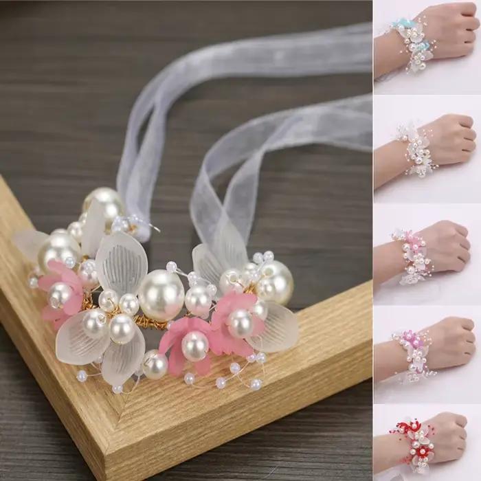 Bracelets de poignet en perles artificielles pour demoiselle d'honneur, fleur à main pour enfants, mariage romantique, belle mariée, filles