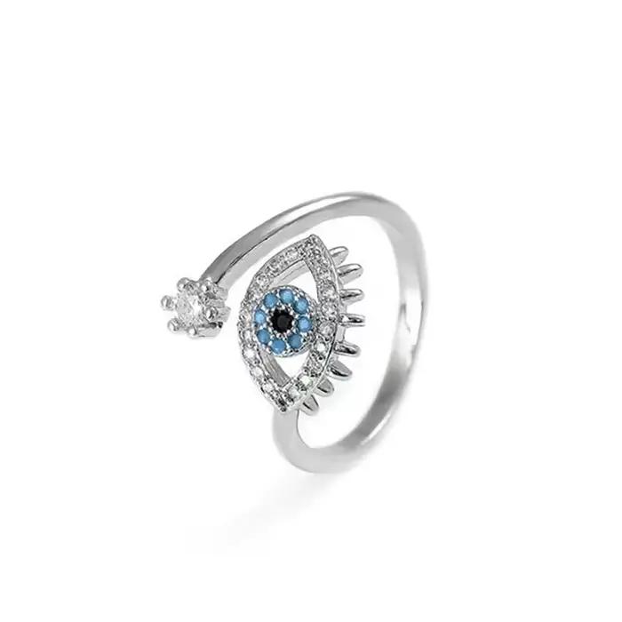 Bagues ouvertes couleur or argent mauvais œil pour femmes, anneau de doigt réglable en cristal, accessoires de bijoux de fête à la mode